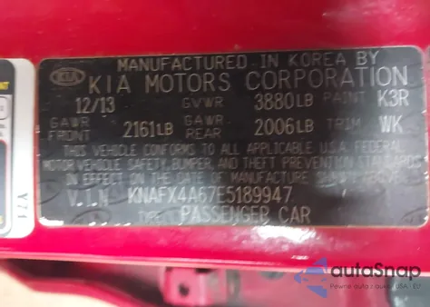 2014 Kia Forte Lx z USA, uszkodzony, nr VIN KNAFX4A67E5189947